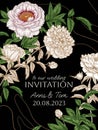 Vector Invitation Template Of A Bouquet Of Peonies Flowers